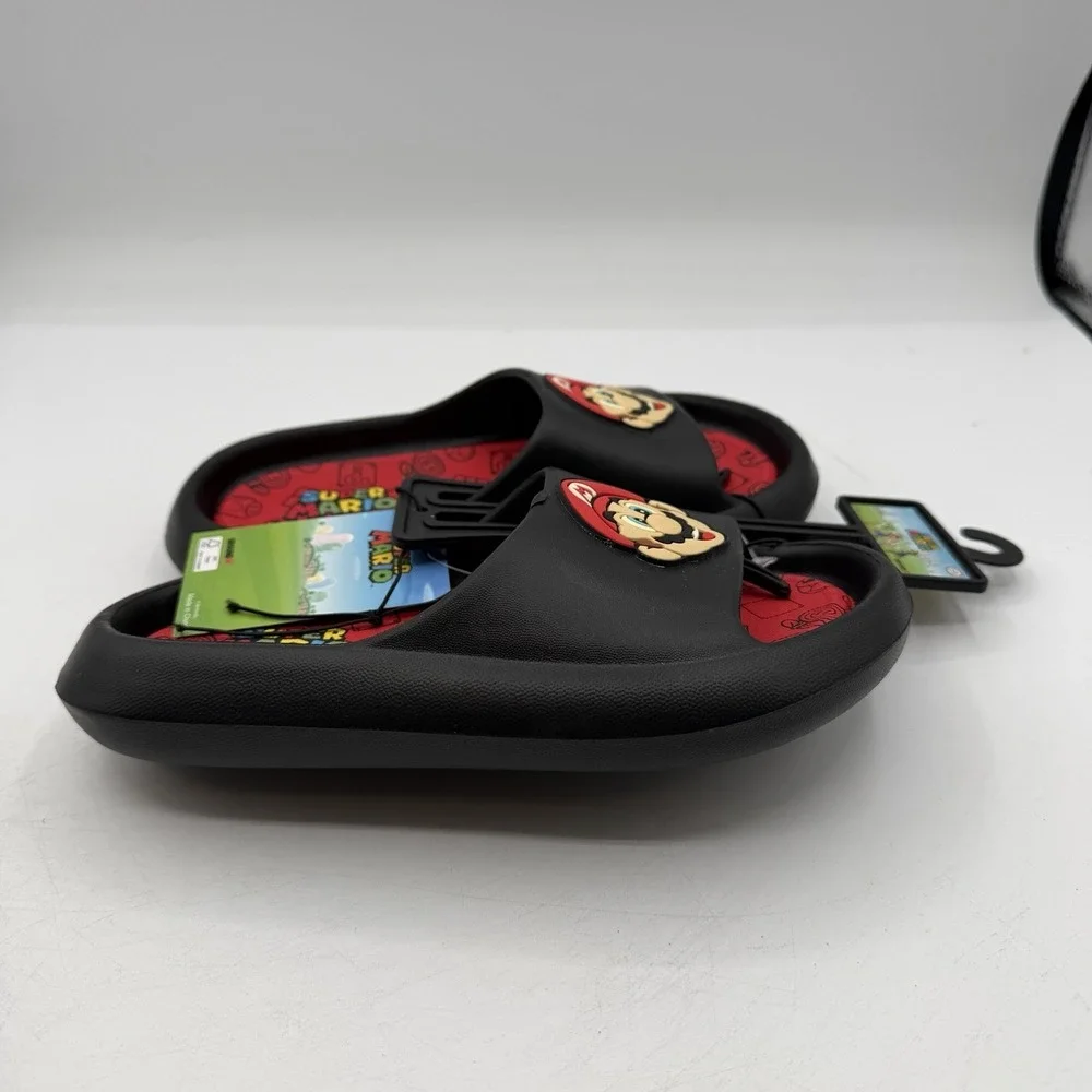 Super Mario‎ Bros Slides Boys Size 10 Red/Black Ground Up Nintendo Kids Sandals